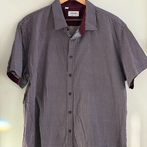 Duchamp Men's Burgundy and White Diamond Patterned Collared Shirt